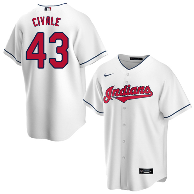 Nike Men #43 Aaron Civale Cleveland Indians Baseball Jerseys Sale-White - Click Image to Close